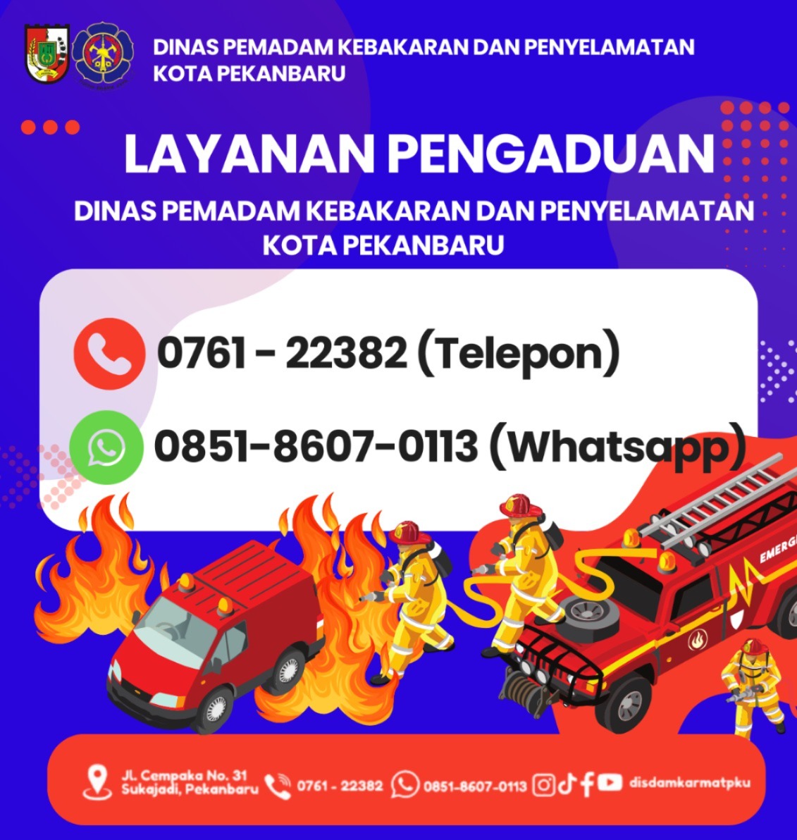 Ini Call Center DPKP Pekanbaru yang Bisa Dihubungi Warga Ketika Terjadi Kebakaran